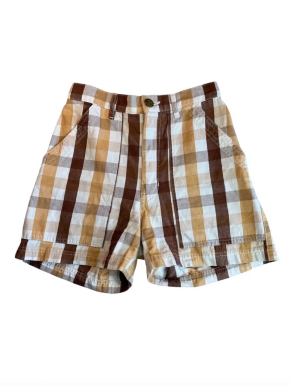 Big Bud Press Gingham *Work Shorts Brown Tan Size XS